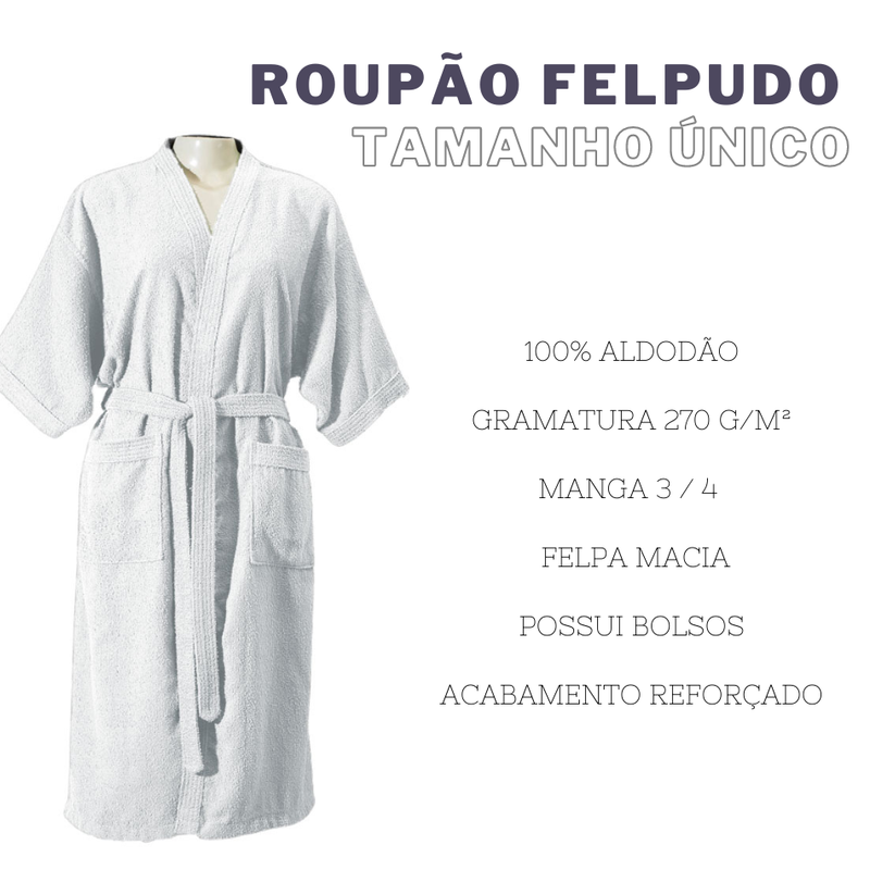 ROUPÃO FELPUDO ADULTO UNITÁRIO - Cor:Branco