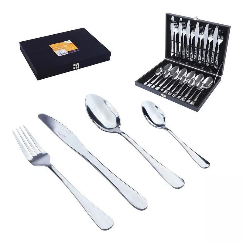 KIT FAQUEIRO MALETA PREMIUM 24 PEÇAS CONJUNTO TALHERES INOX ESTOJO MADEIRA - Universo Utensílios