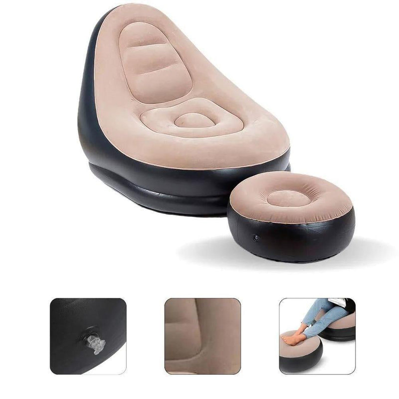 SOFÁ POLTRONA INFLAVEL KIT 2 EM 1 COM PUFF ULTRA LOUNGE CAMA COLCHAO PORTÁTIL